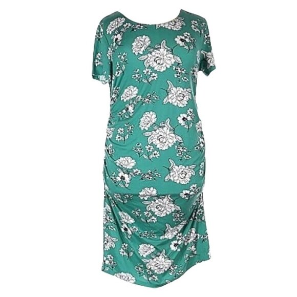 Nine Britton Women's Floral Dress Teal Short Sleeve Side Ruching Form Fitting 3X - Picture 2 of 4